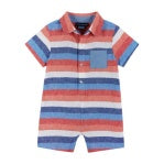 Andy& Evan - Chambray Striped Collared Infant Romper - Red, White, Blue, & Navy