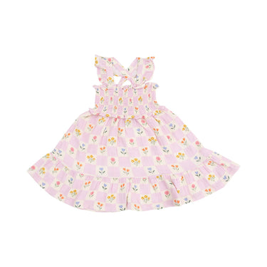 Angel Dear - Floral Check Smocked Ruffle Sundress