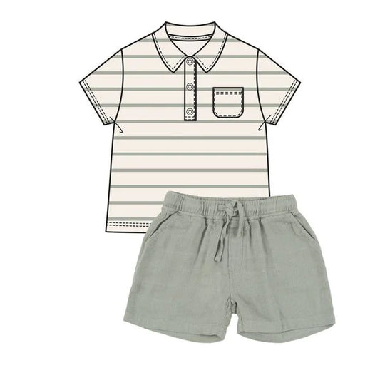 Angel Dear - Muslin Short and Polo Shirt Set - Desert Sage Solid Muslin