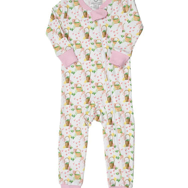 The Proper Peony - Easter Basket Pink Zipper PJ with Feet