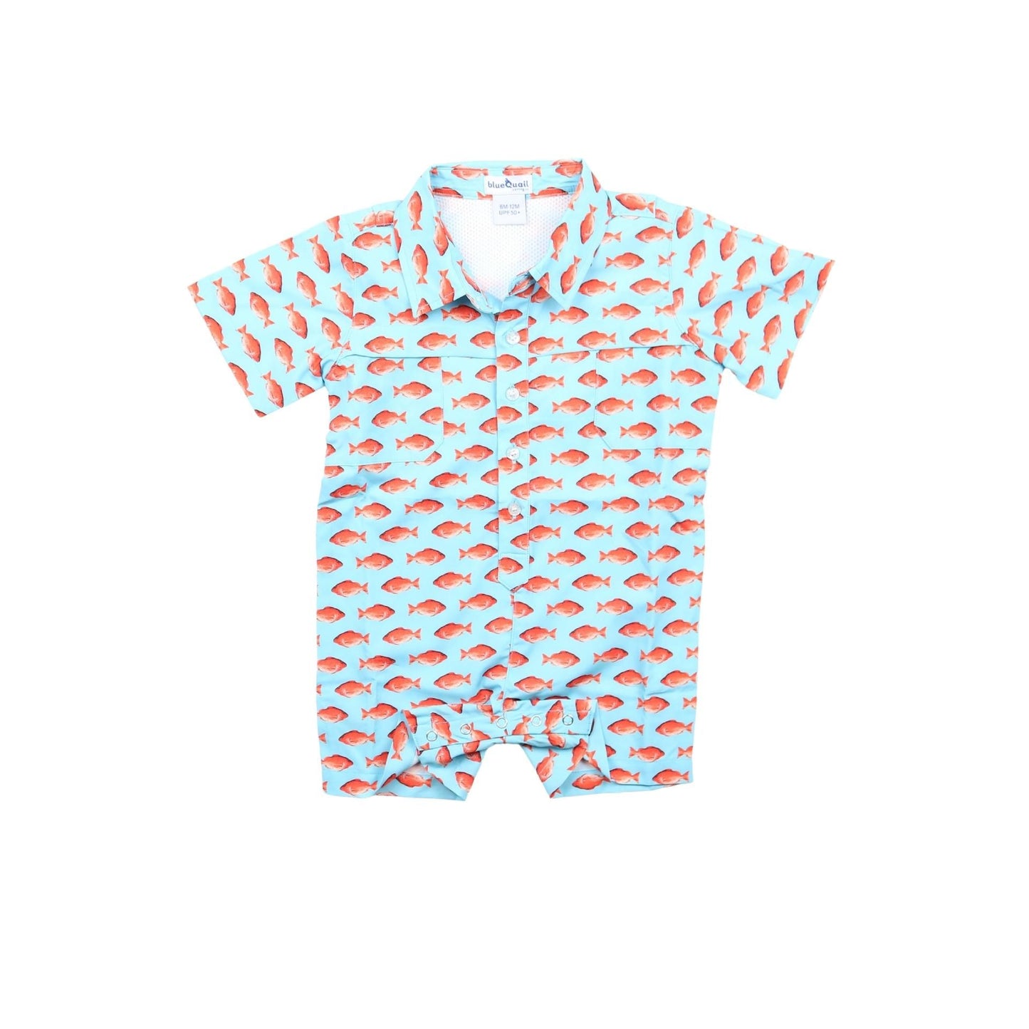 Blue Quail  -  Red Snapper Short Sleeve Romper