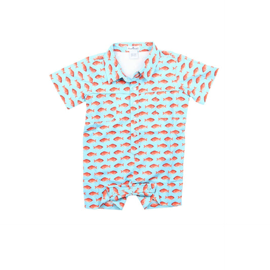 Blue Quail  -  Red Snapper Short Sleeve Romper