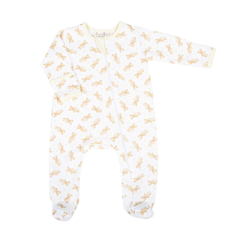 Magnolia Baby - Luna and Arlo - Teddy Ivory Printed Zipper Footie