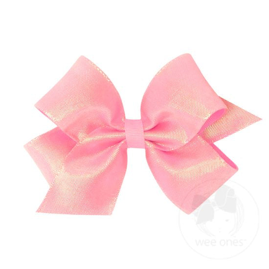 Wee Ones - Medium Iridescent shimmer and Grosgrain Overlay Girls Hair Bow - Pearl