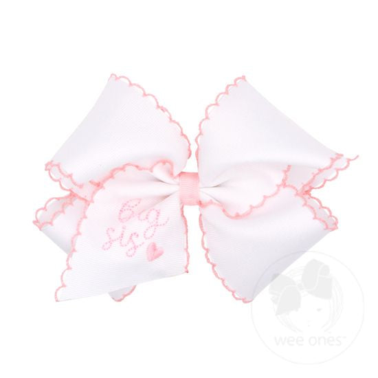 Wee Ones - King Girls Hair Bow with Moonstitch Trim and Big Sis Embroidered On The Tail