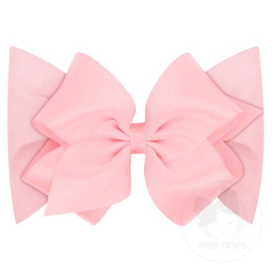 Wee Ones - Small King Grosgrain Bow Matching Cotton Jersey Baby Headband - Light Pink