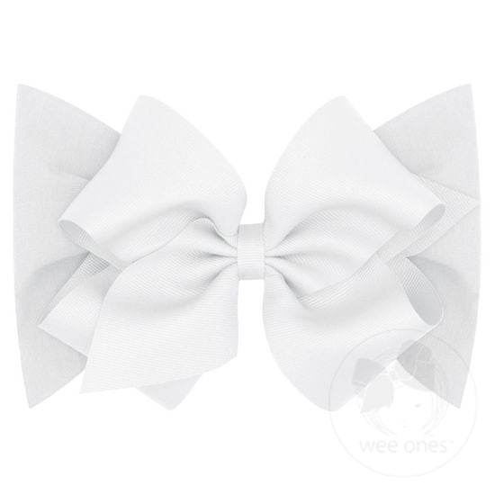 Wee Ones - Small King Grosgrain Bow Matching Cotton Jersey Baby Headband - White