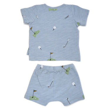 Oh Baby - Golf Print Slub Raw Edge Tee Short Set