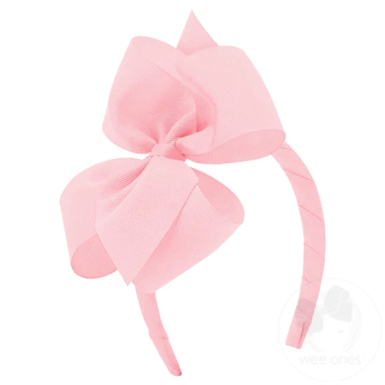 Wee-Ones - Small King Classic Grosgrain Girls Hair Bow on Headband - Light Pink