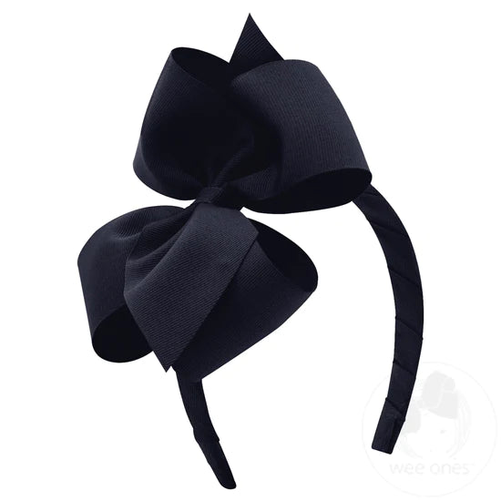 Wee Ones - Small King Classic Grosgrain Girls Hair Bow on Headband - Navy
