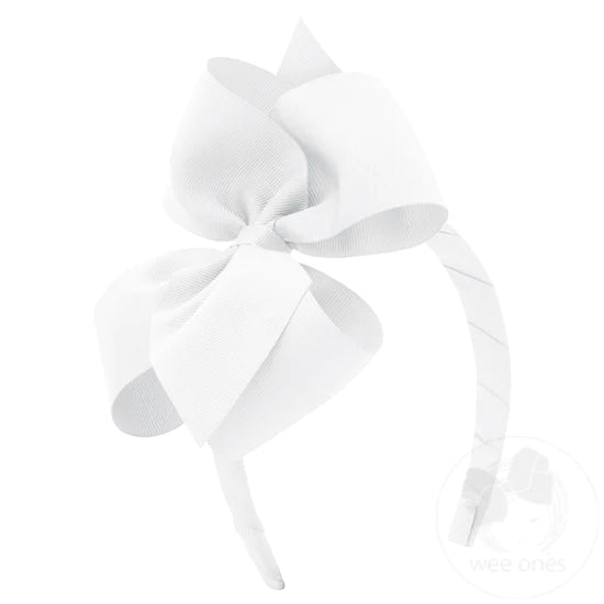 Wee Ones - Small King Classic Grosgrain Girls Hair Bow on Headband - White