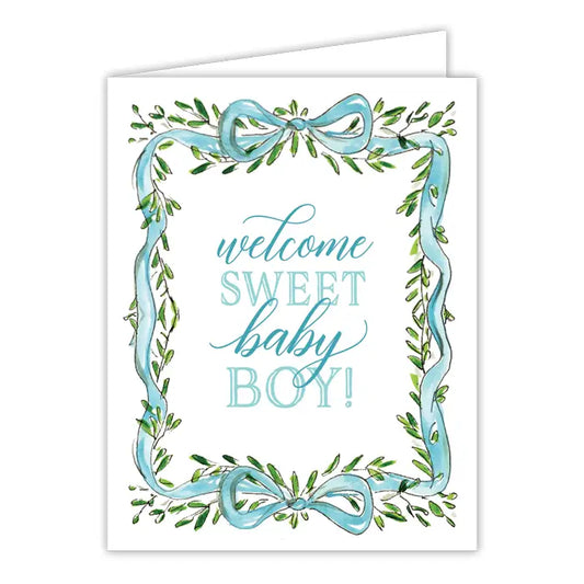 RosanneBeck Greeting Cards - Welcome Sweet Baby Boy Greenery Crest