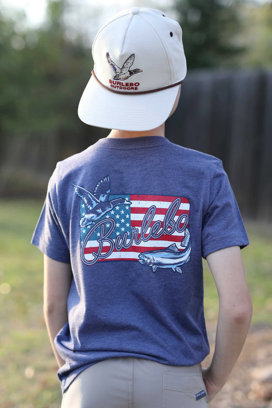 Burlebo - American Flag Patch - Heather Navy - Short Sleeve