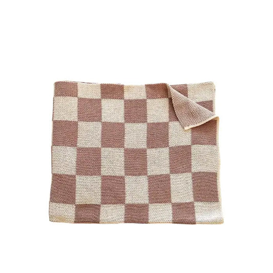 Harp Angel Boutique - Knitted Baby Blanket - Neutral Checkered