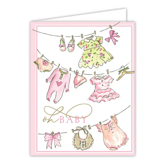 RosanneBeck Greeting Cards - Pink Baby Clothesline