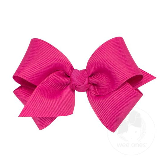 Wee Ones - Small Classic Grosgrain Girls Hair Bow (Knot Wrap) - Shocking Pink