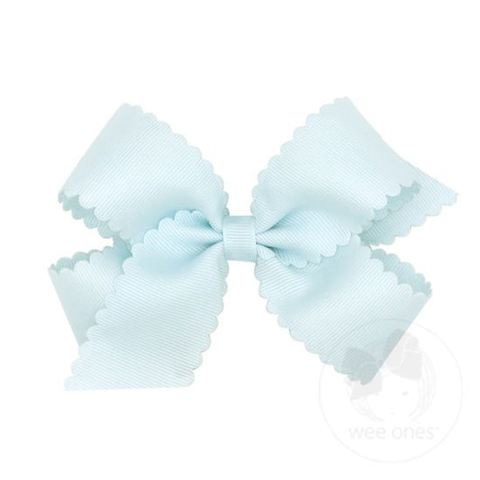 Wee Ones - Mini Grosgrain Scalloped Edge Girls Hair Bow - Blue Vapor