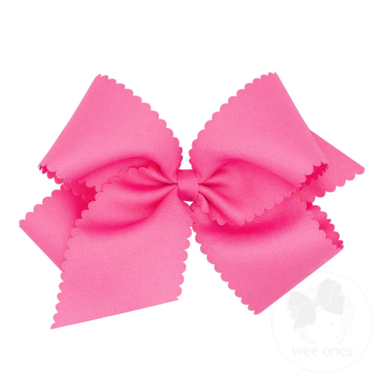 Wee Ones - King Grosgrain Scalloped Edge Girls Hair Bow - Hot Pink