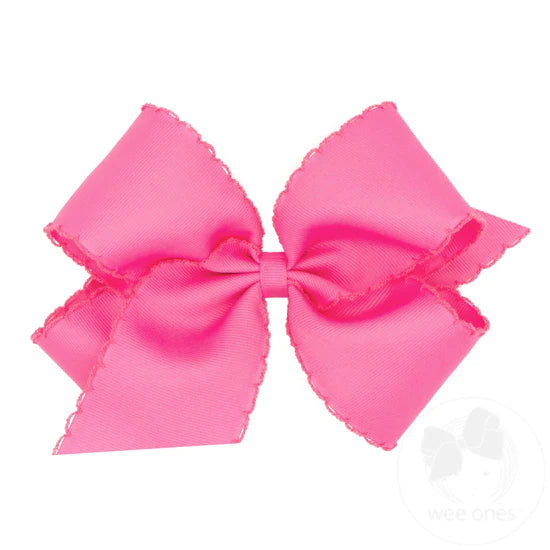 Wee Ones - King Grosgrain Girls Hair Bow With Matching Moonstitch Edge - Hot Pink