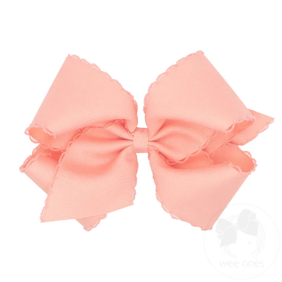 Wee Ones - King Grosgrain Girls Hair Bow With Matching Moonstitch Edge - Light Coral