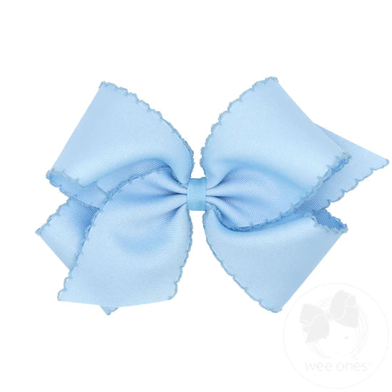 Wee Ones - King Grosgrain Girls Hair Bow With Matching Moonstitch Edge - Millennium Blue