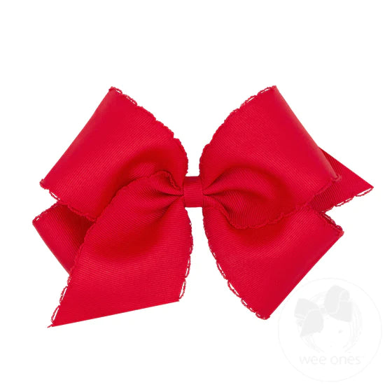 Wee Ones - King Grosgrain Girls Hair Bow With Matching Moonstitch Edge - Red