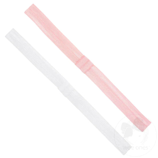 Wee Ones - Add-A-Bow Elastic Girls Baby Bands - Two Pack - Pink and White