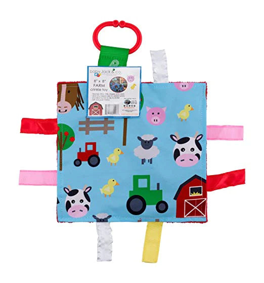 Baby Jack - Farm Crinkle Tag Square Baby Teach at Home Toy 8" x 8"