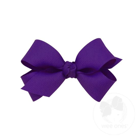 Wee Ones - Mini Classic Grosgrain Girls Hair Bow (Knot Wrap) - Purple