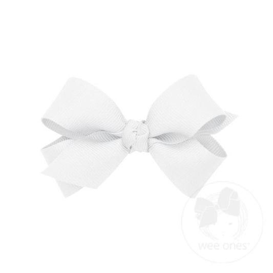 Wee Ones - Mini Classic Grosgrain Girls Hair Bow (Knot Wrap) - White
