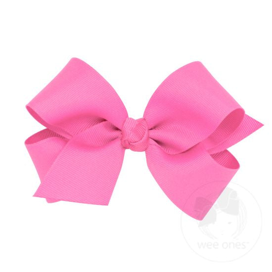 Wee Ones - Medium Classic Grosgrain Girls Hair Bow (Knot Wrap) - Hot Pink