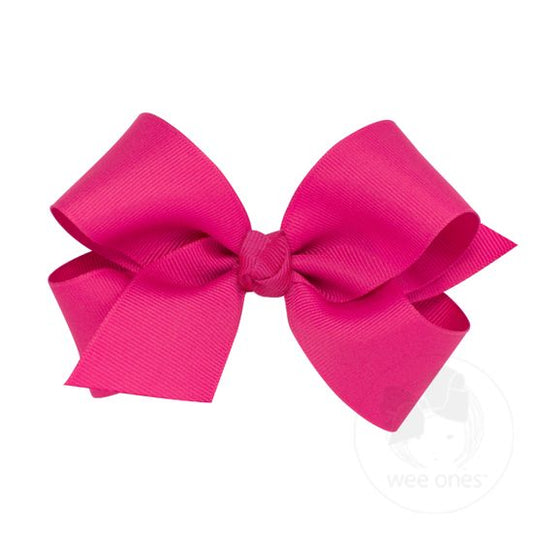 Wee Ones - Medium Classic Grosgrain Girls Hair Bow (Knot Wrap) - Shocking Pink