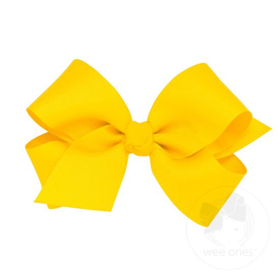 Wee Ones - Medium Classic Grosgrain Girls Hair Bow (Knot Wrap) - Yellow