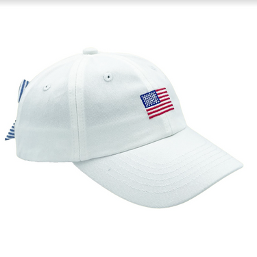 Bits and Bows - USA - White with Blue and White Seersucker Bow