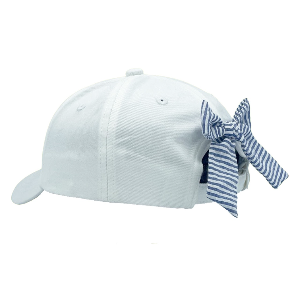 Bits and Bows - USA - White with Blue and White Seersucker Bow