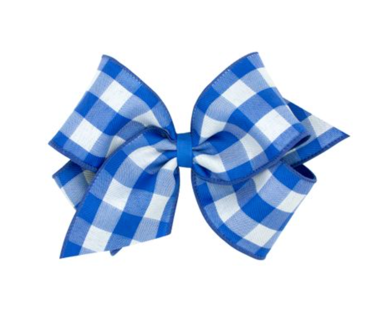 Wee Ones - King Linen Textured Buffalo Check and Grosgrain Overlay Bow - Royal