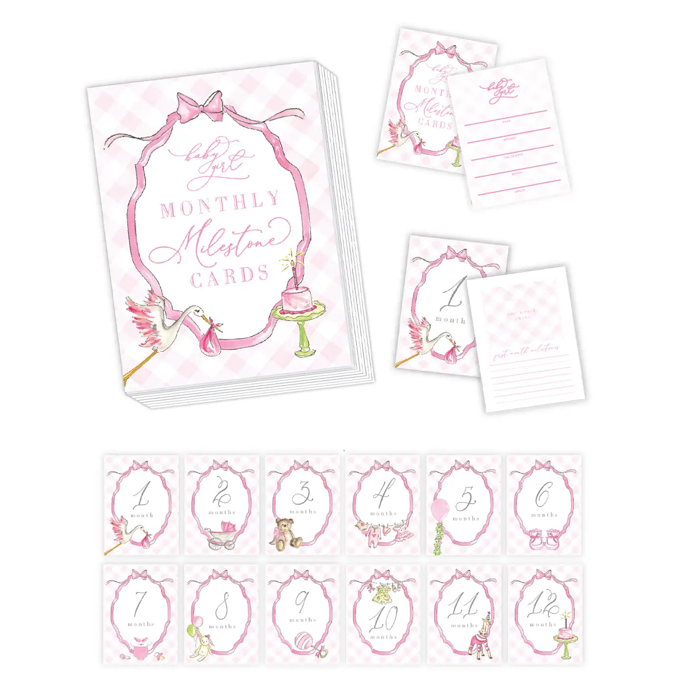 RosanneBeck Milestone Cards - Baby Girl Gingham