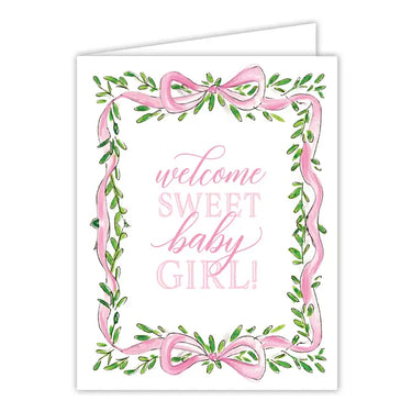 RosanneBeck Greeting Cards - Welcome Sweet Baby Girl Greenery Crest