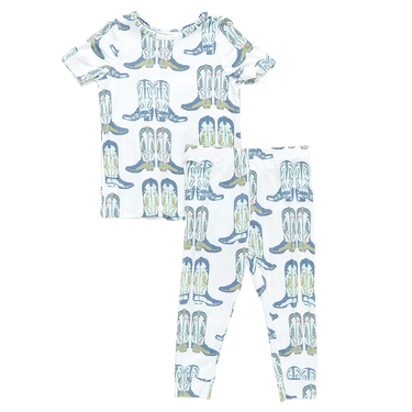 Pink Chicken - Kids Bamboo PJ Set - Blue Cowboy Boots
