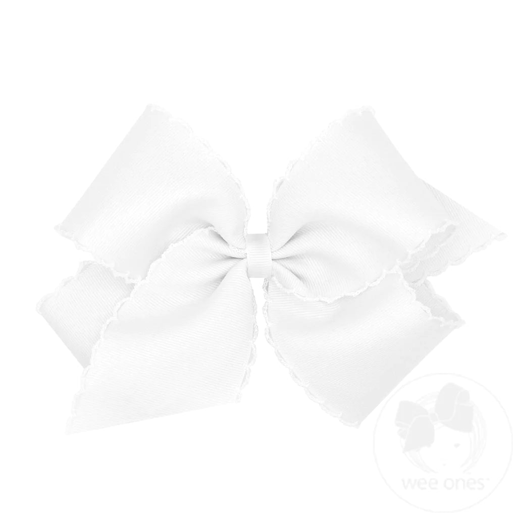 Copy of Wee Ones - King Grosgrain Girls Hair Bow With Matching Moonstitch Edge - White